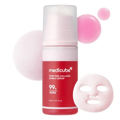 سرم حبابی کلاژن و PDRN صورتی جوانساز و درخشان کننده مدی کیوب مدل PDRN Pink Collagen Bubble Serum