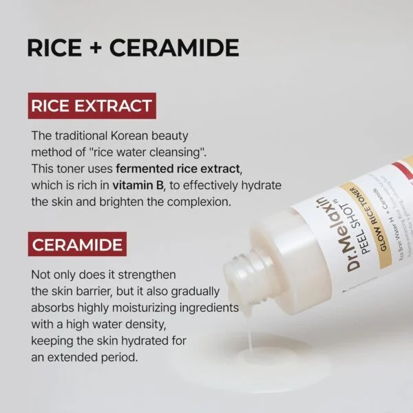 تونر تخصصی روشنکننده و آبرسان دکتر ملاکسین مدل Peel Shot Glow Rice