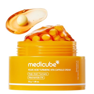 کرم کپسولی کوجیک اسید و زردچوبه ضدلک و روشن کننده مدی کیوب مدل Kojic Acid & Turmeric Vita Capsule Cream