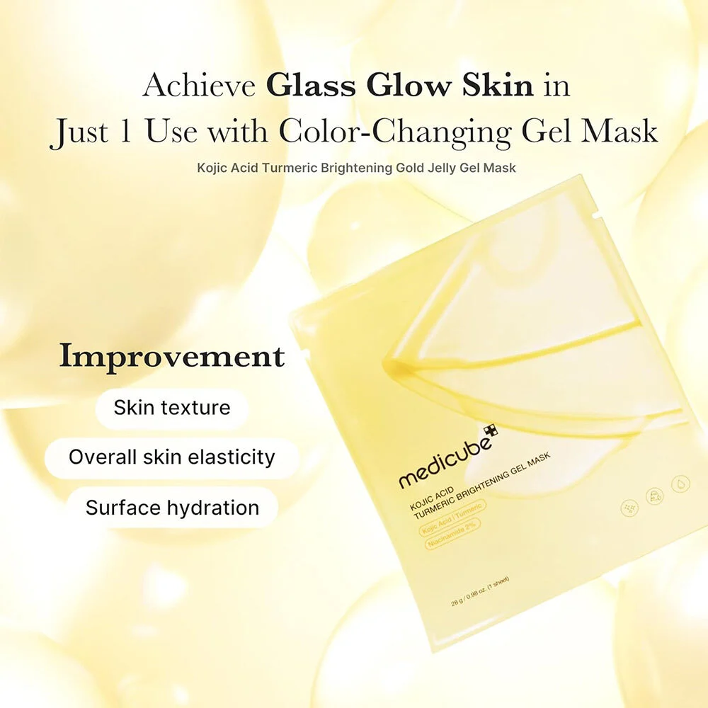 ماسک ورقه ای ژله ای کوجیک اسید و زردچوبه مدی کیوب medicube Kojic Acid Turmeric Brightening Gold Jelly Gel Mask