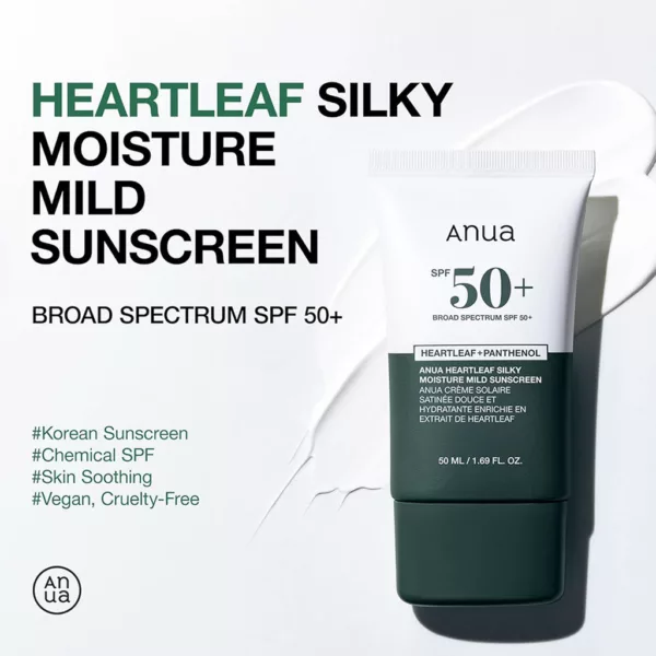 ضدآفتاب مرطوب کننده و تسکین دهنده آنوا Anua Heartleaf Silky Moisture Mild Sunscreen SPF 50+