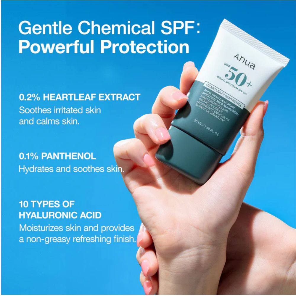ضدآفتاب مرطوب کننده و تسکین دهنده آنوا Anua Heartleaf Silky Moisture Mild Sunscreen SPF 50+ - تصویر 4