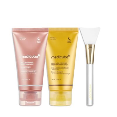 ست ماسک شب کلاژن و کوجیک مدی کیوب Medicube Viral Glass Glow Overnight Wrapping Mask Duo