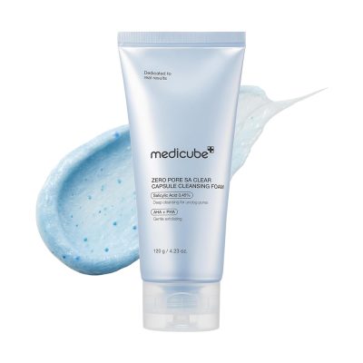 فوم شستشو کپسولی منافذ و لایهبردار مدی کیوب مدل Zero Pore Clear Blue Capsule
