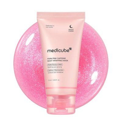ماسک شب پی‌دی‌آر‌ان و کافئین مدی‌کیوب مدل PDRN Pink Caffeine Wrapping Mask
