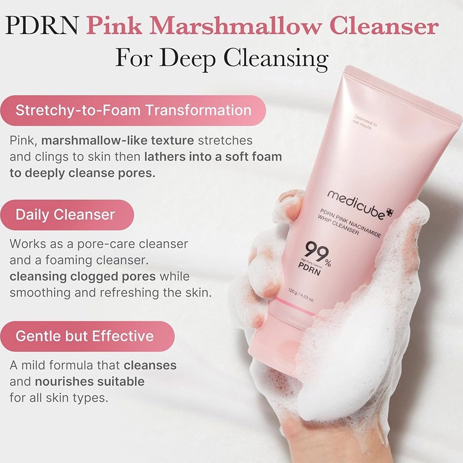 شوینده و ماسک تصفیهکننده مدی کیوب مدل PDRN Marshmallow Whip Cleanser - تصویر 3