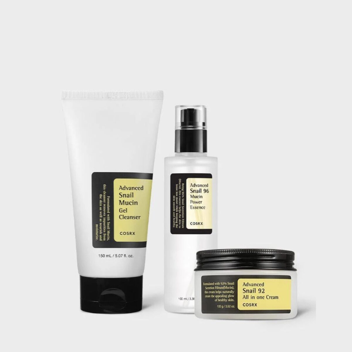 پک موسین حلزون کوزارکس مدل Snail Mucin Trio روتین کامل ترمیم و آبرسانی پوست
