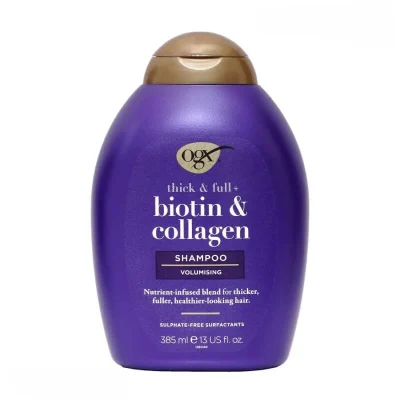 شامپو ضخیم کننده و حجم دهنده مو او جی ایکس Biotin & Collagen مناسب موهای نازک و کمحجم حجم 385 میل
