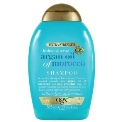 شامپو ترمیم کننده و آبرسان روغن آرگان مراکشی او جی ایکس Hydrate & Revive Argan Oil of Morocco Extra Strength حجم 385 میل
