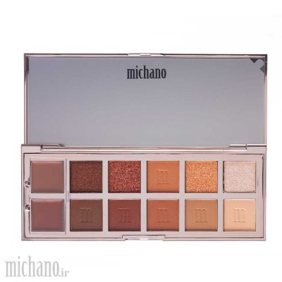 پالت سایه 12 رنگ COPPER GLOW میچانو MICHANO Eyeshadow Palette با رنگ‌های گرم، پیگمنت بالا و جلوه حرفه‌ای