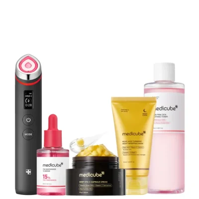 ست ضدلک و درخشان کننده صورت مدی کیوب MEDICUBE Pink & Gold Ultimate Care Set